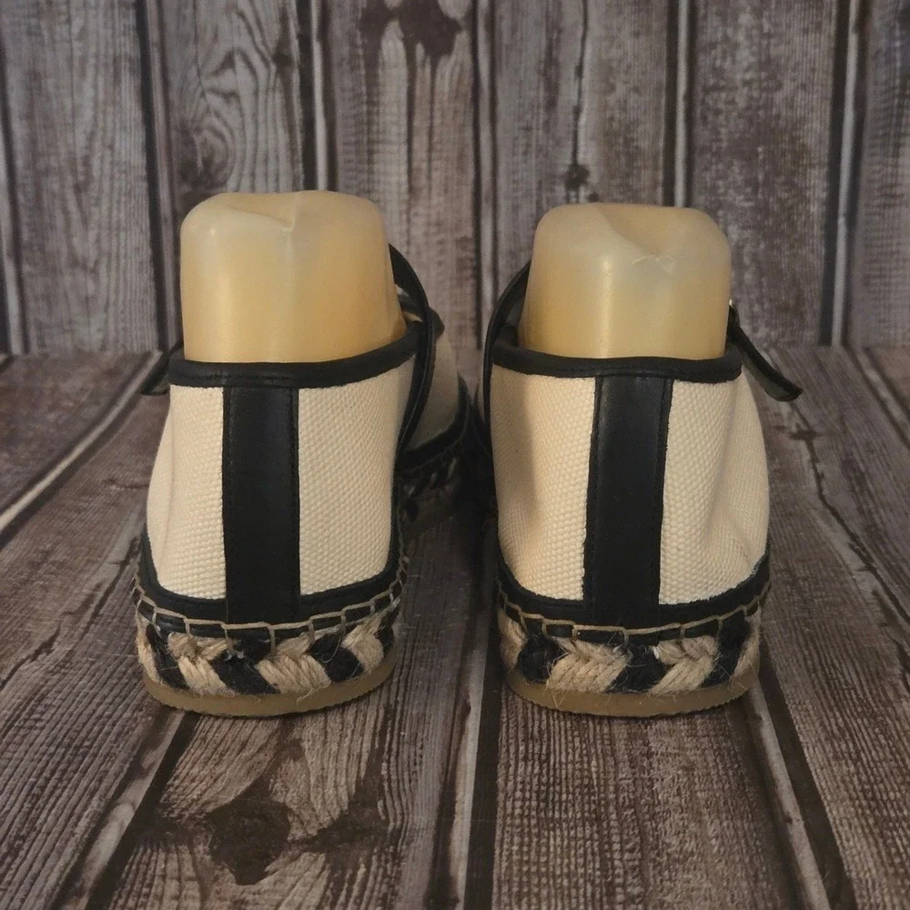 Sz 8.5 Madewell Cream Black Canvas Mary Jane Espadrille Platform Shoes VGUC